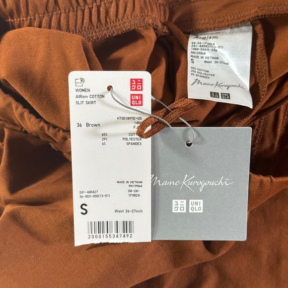 Uniqlo Mame Kurogouchi AIRism Cotton Slit Pencil Skirt Brown Small Modern NWT - Picture 8 of 12